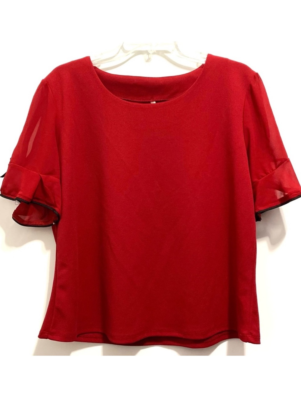 Love Nation Women’s Red Bow Fluted Sleeve Top